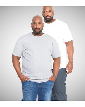 D555 Big & Tall Fenton Pack of 2 Crew Neck T-Shirt - Grey/White
