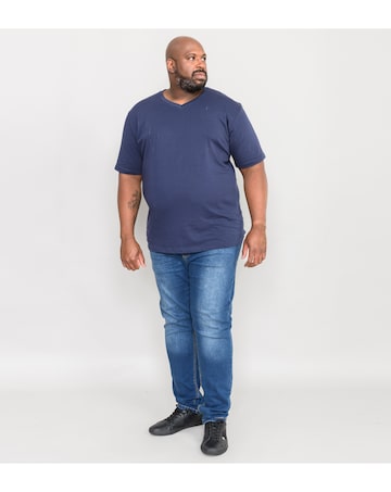 D555 Big & Tall Signature Premium Weight Combed Cotton V Neck T-Shirt - Navy
