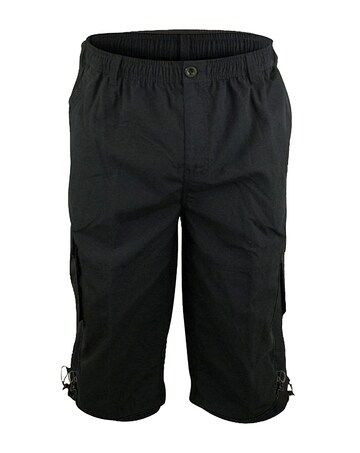 D555 Big & Tall Mason Elasticated Waist Drawcord Cargo Capri Pant - Black