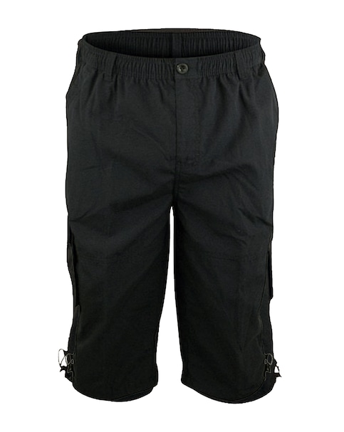 D555 Big & Tall Mason Elasticated Waist Drawcord Cargo Capri Pant - Black