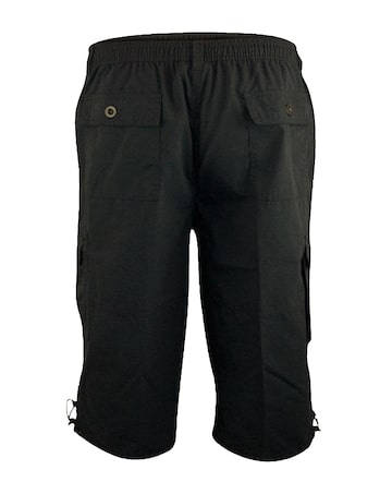 D555 Big & Tall Mason Elasticated Waist Drawcord Cargo Capri Pant - Black