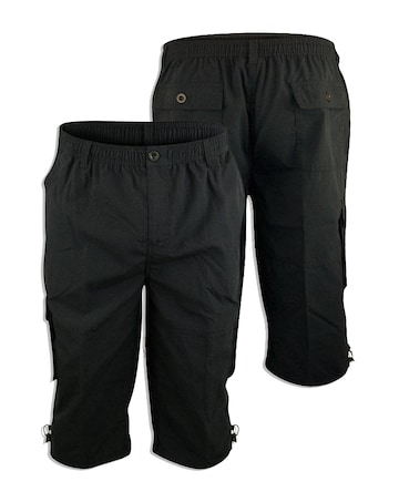 D555 Big & Tall Mason Elasticated Waist Drawcord Cargo Capri Pant - Black