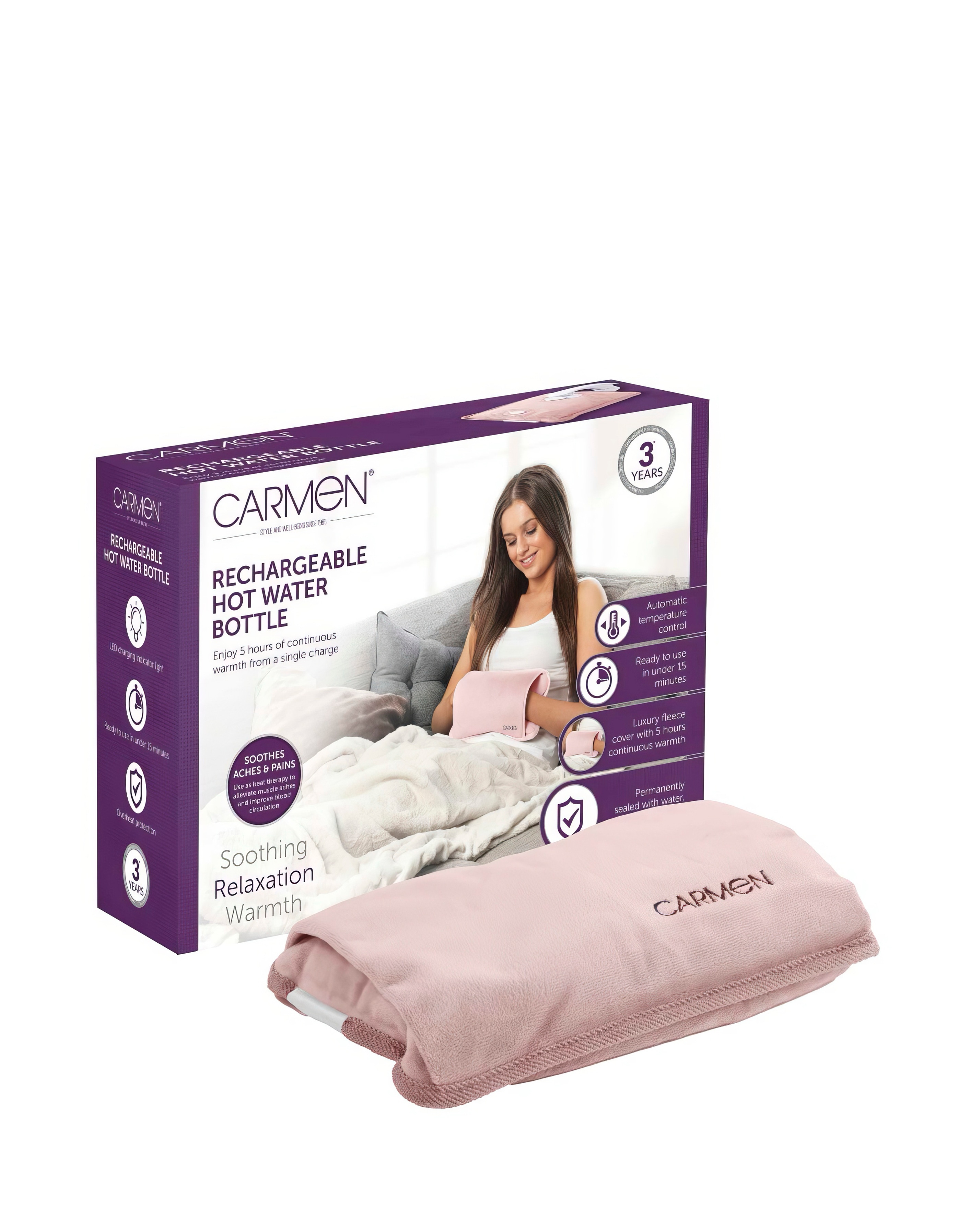Carmen Spa Rechargeable Hot Water- Pink