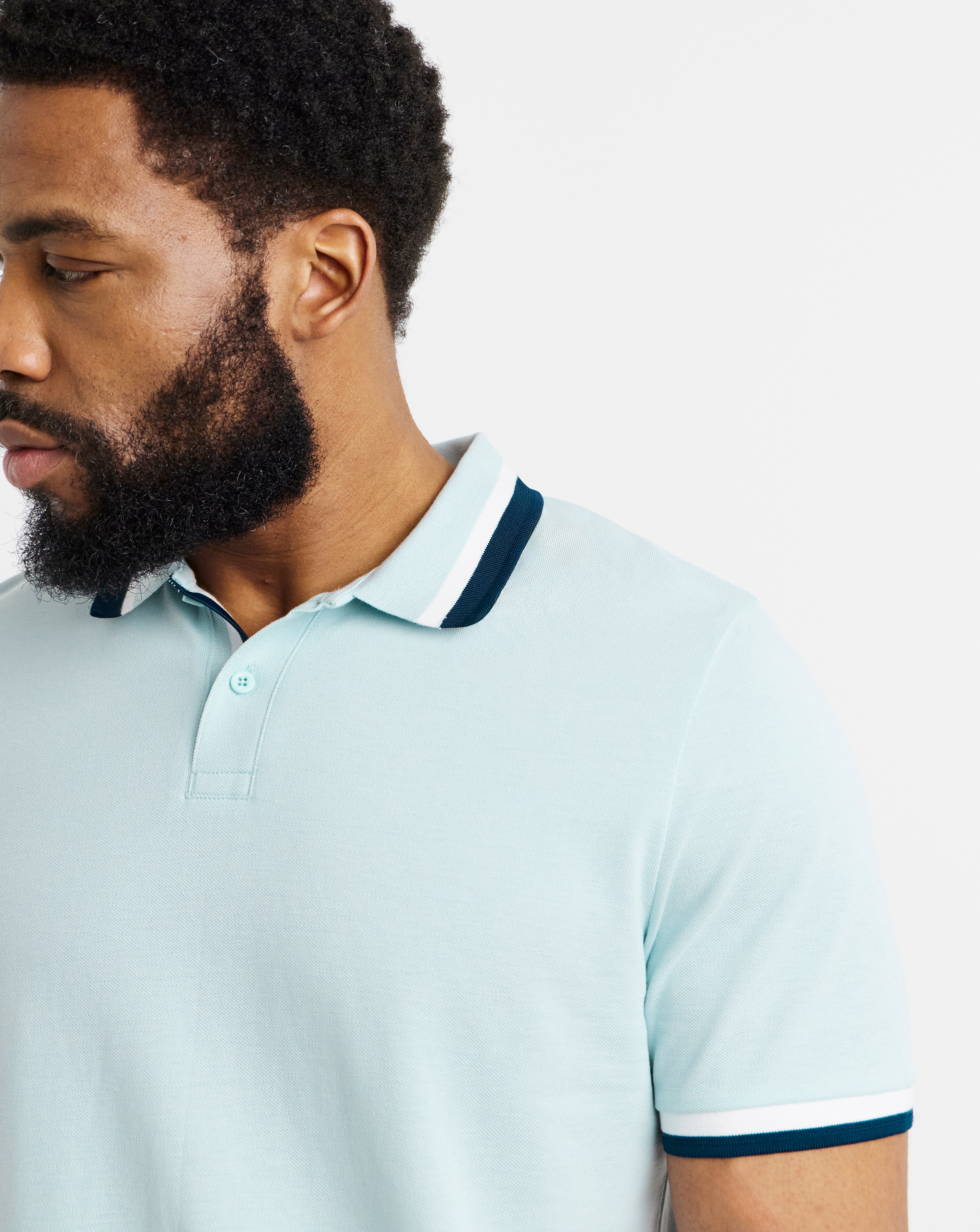 New In - Tipped Pique Polo Shirt Long- Blue