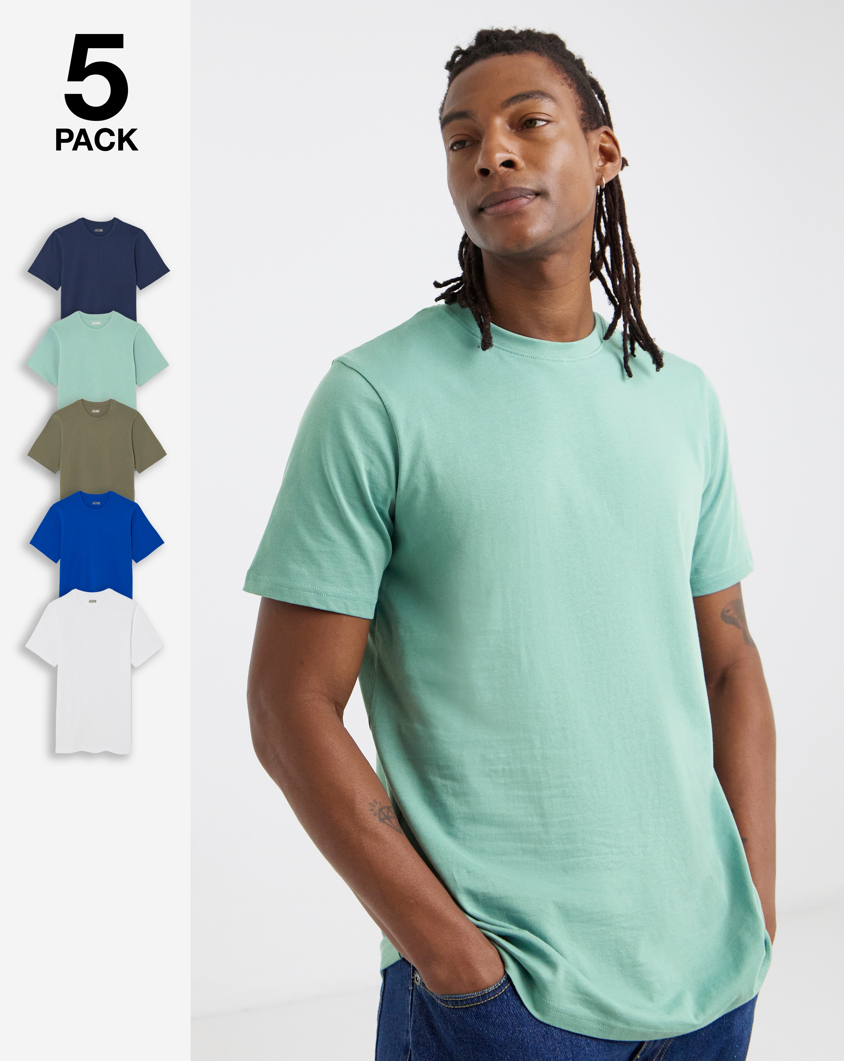 5 Pack Crew Neck T-Shirts Long - Multi