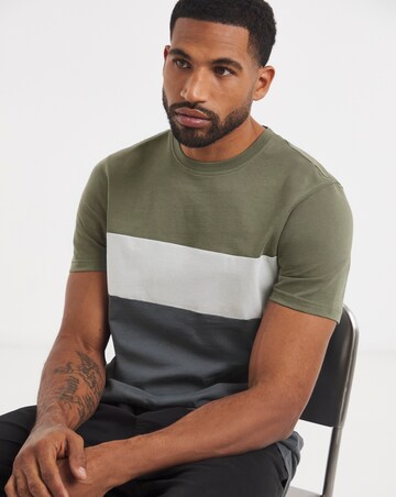 Colour Block Crew Neck T-Shirt Long - Khaki