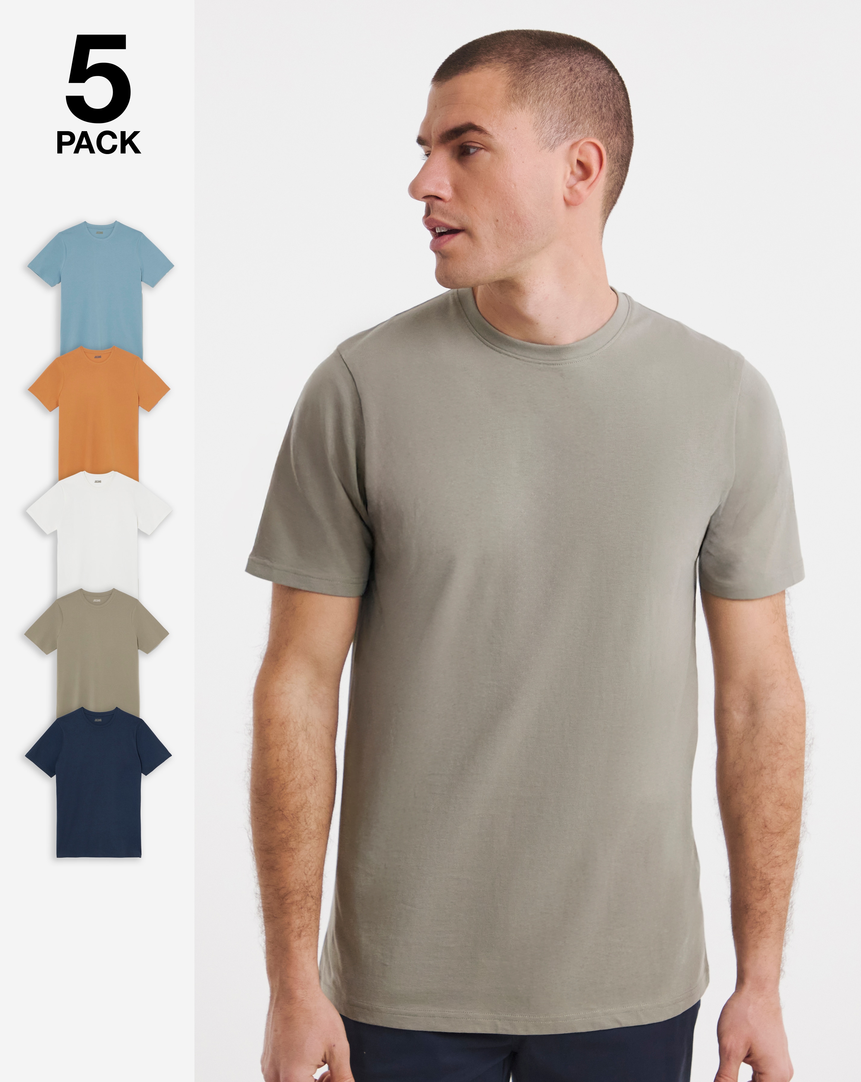 5 Pack Multi Crew Neck T-Shirts Long