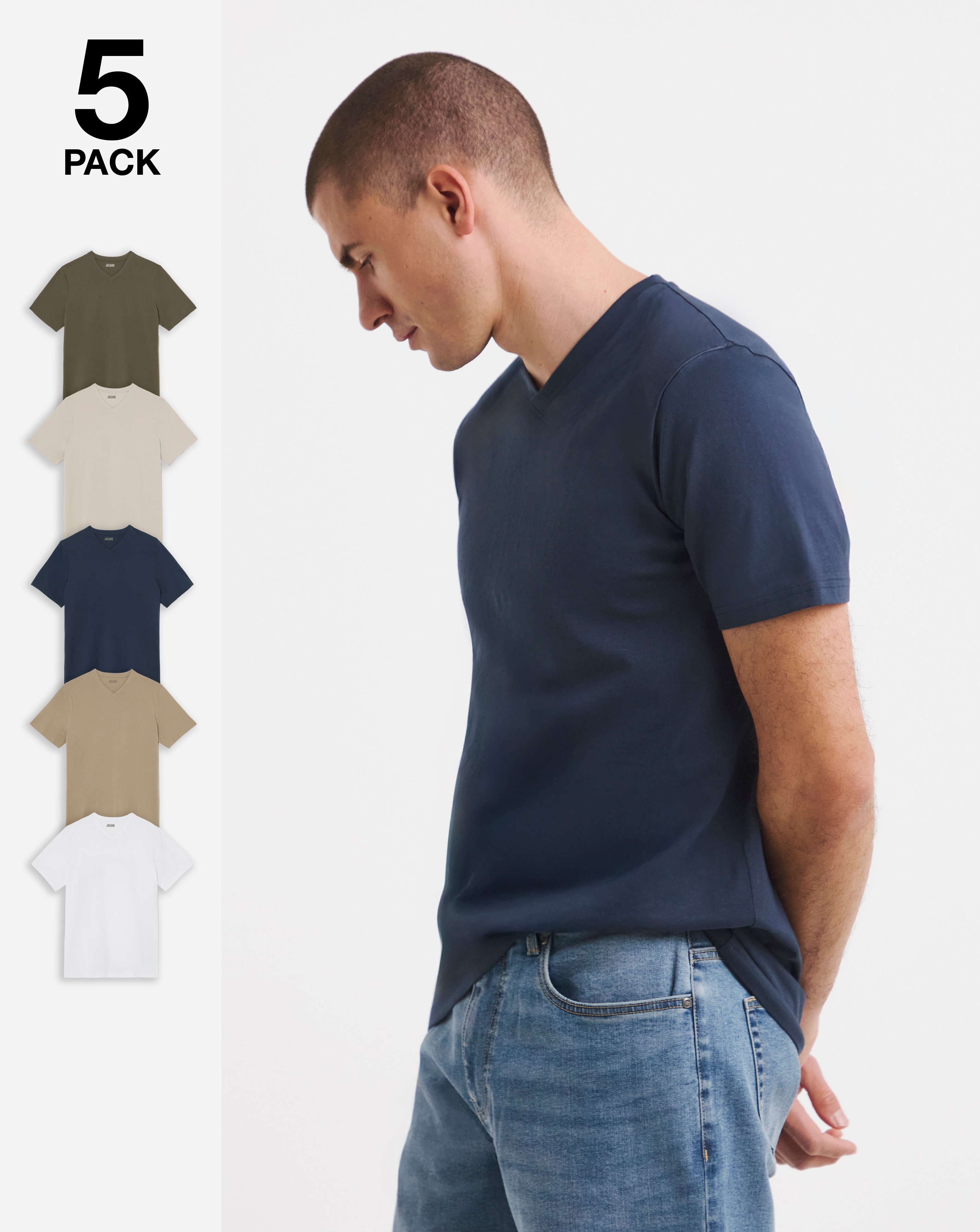 5 Pack Multi V Neck T-Shirts Long