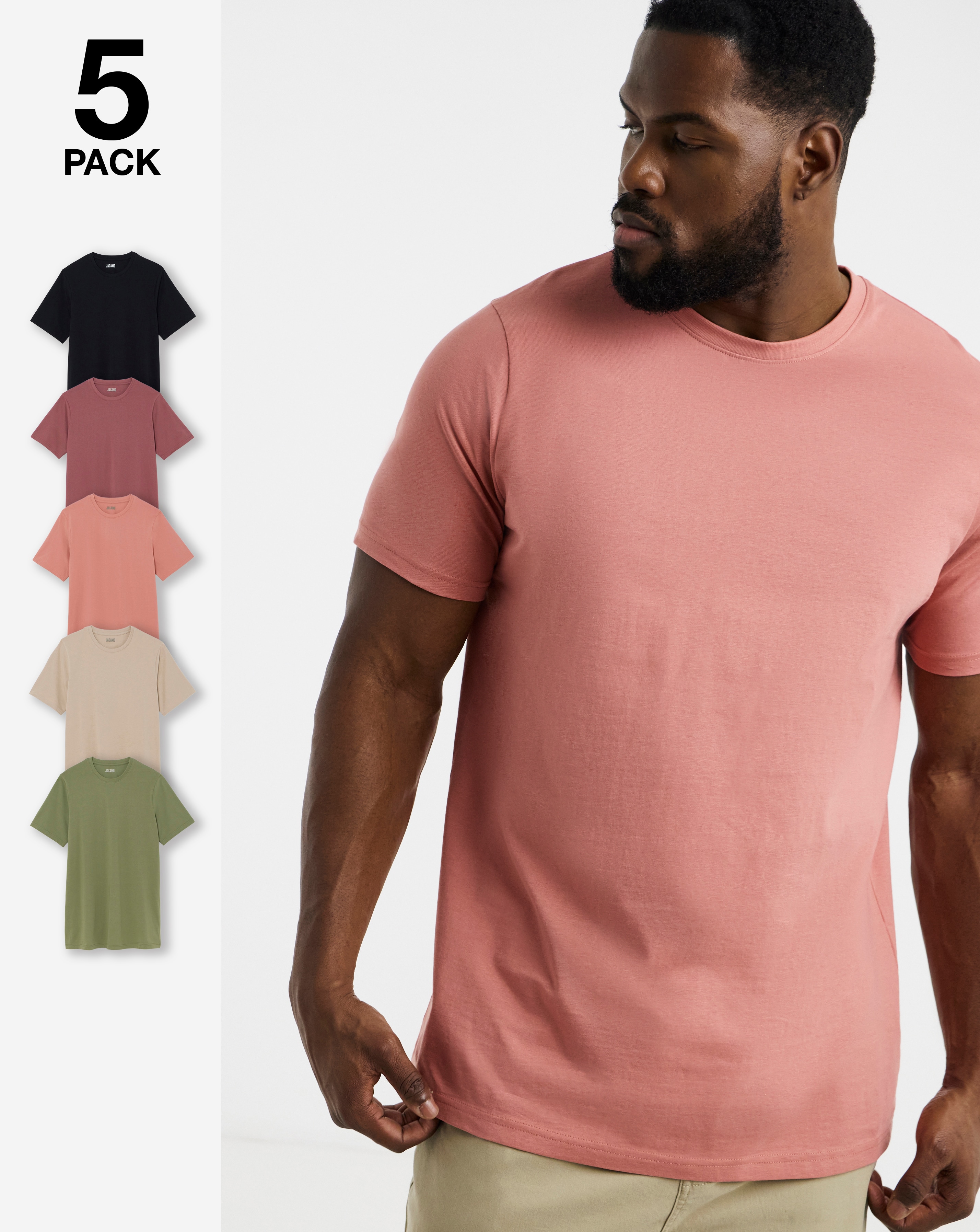 New In - 5 Pack Multi Crew Neck T-Shirts Long
