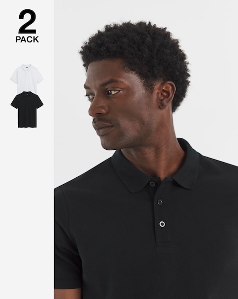 2 Pack Polo Shirts- Black/White Long