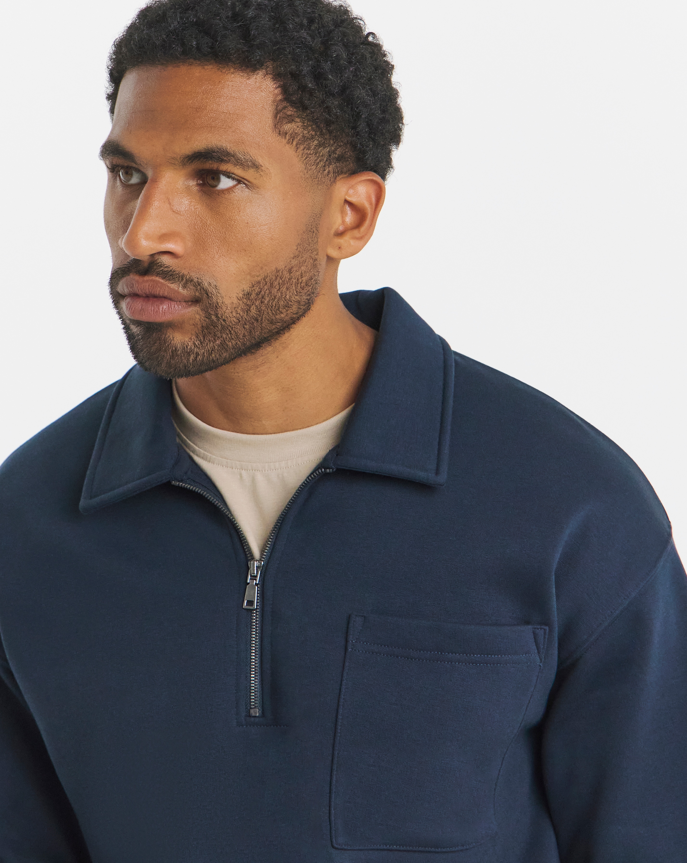 Relaxed 1/4 Zip Polo Neck Sweatshirt