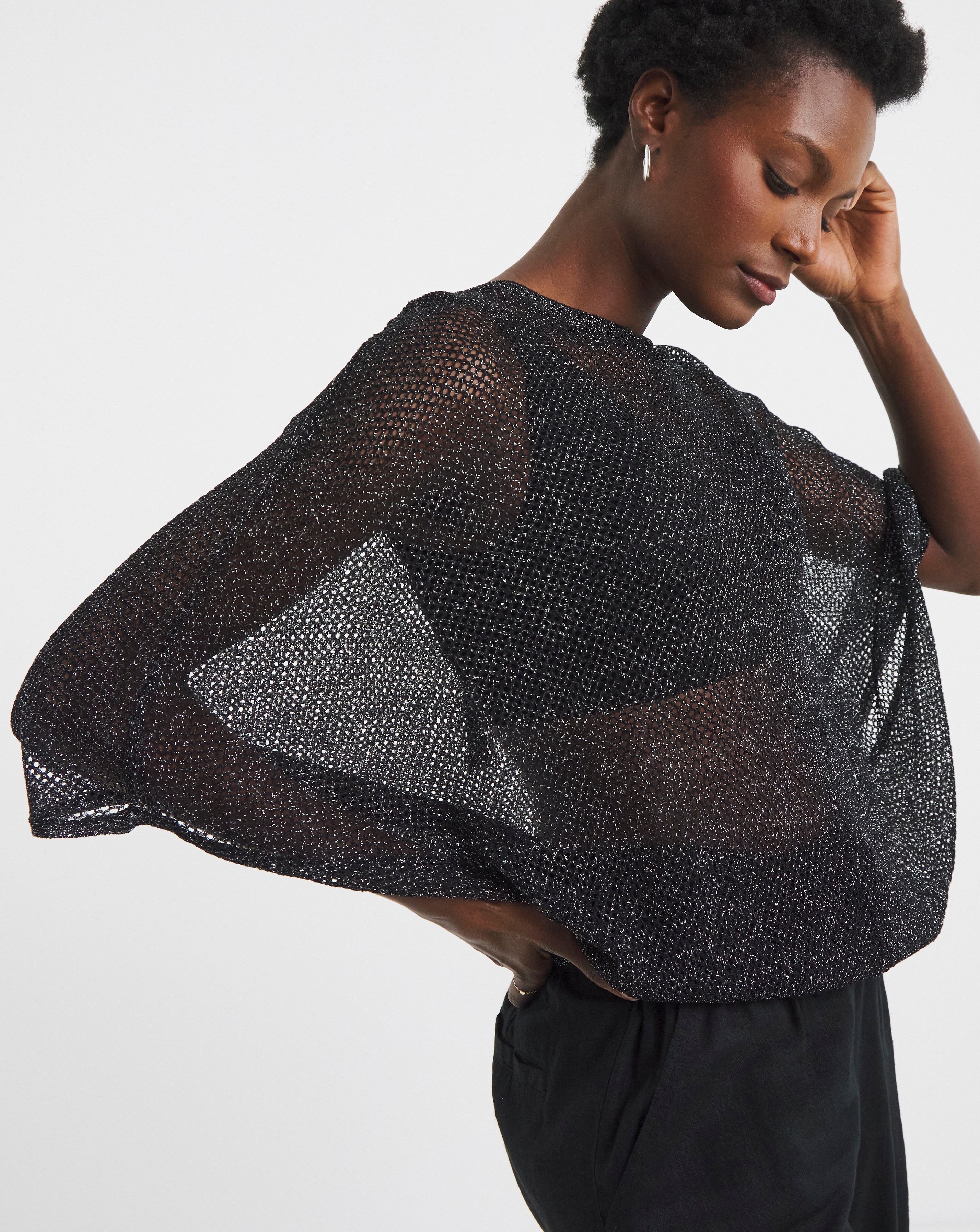 Lurex Mesh Tie Neck Top