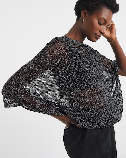 Lurex Mesh Tie Neck Top
