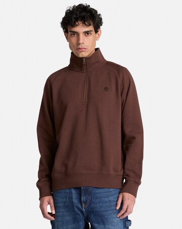 Timberland Exeter River Tree Embroidered Logo Quarter Zip Sweatshirt - Coffee
