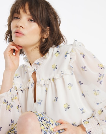 Floral High Neck Ruffle Trim Dress