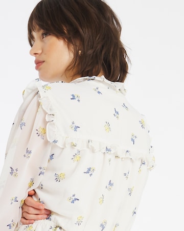 Floral High Neck Ruffle Trim Dress