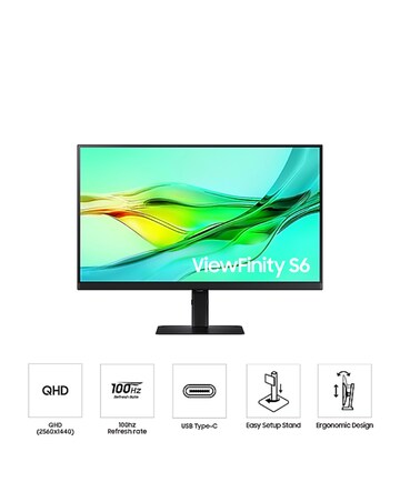 Samsung 27in ViewFinity S6 S60UD 100Hz QHD Ergonomic Monitor - Black