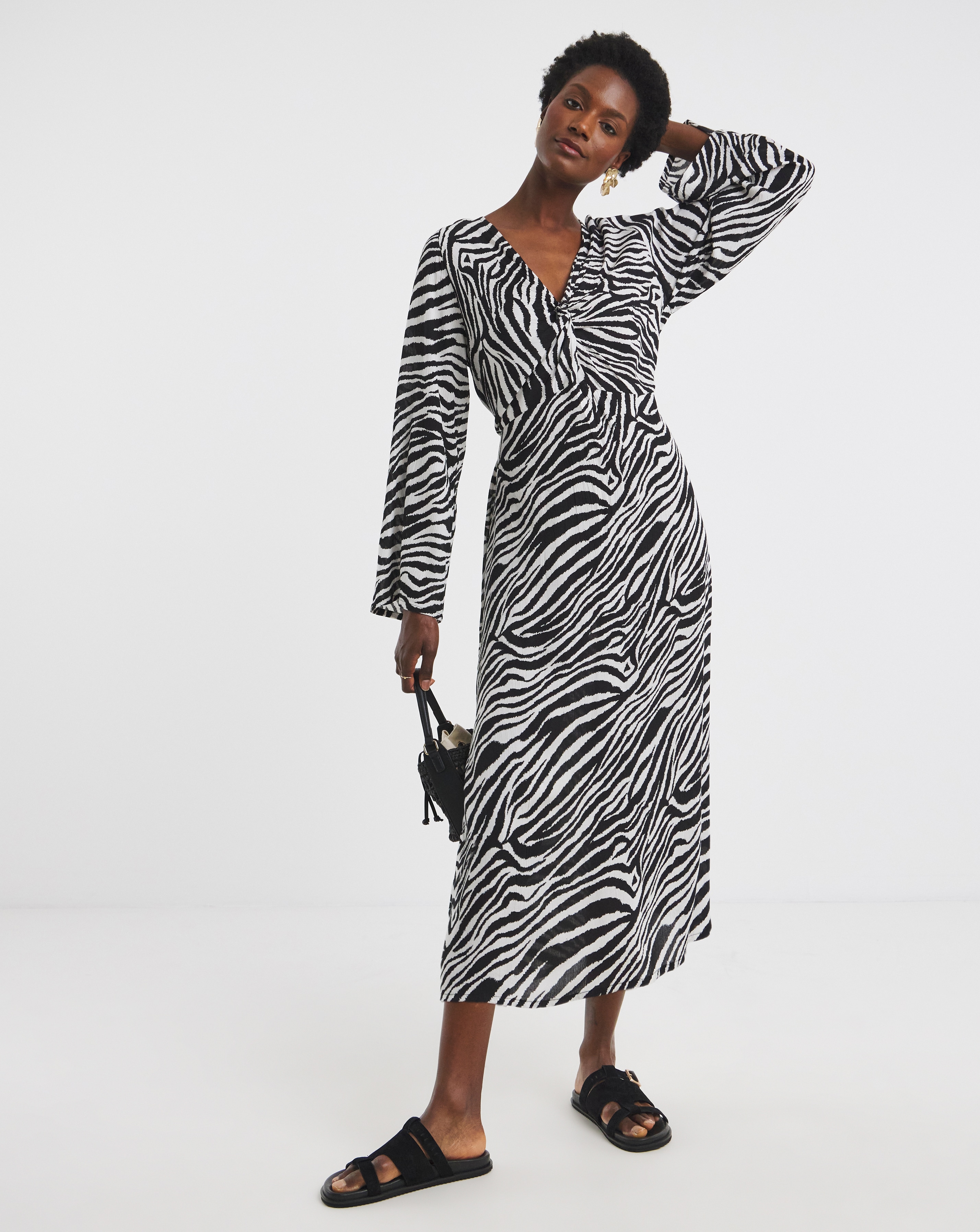 Crinkle Twist Detail Midi Dress