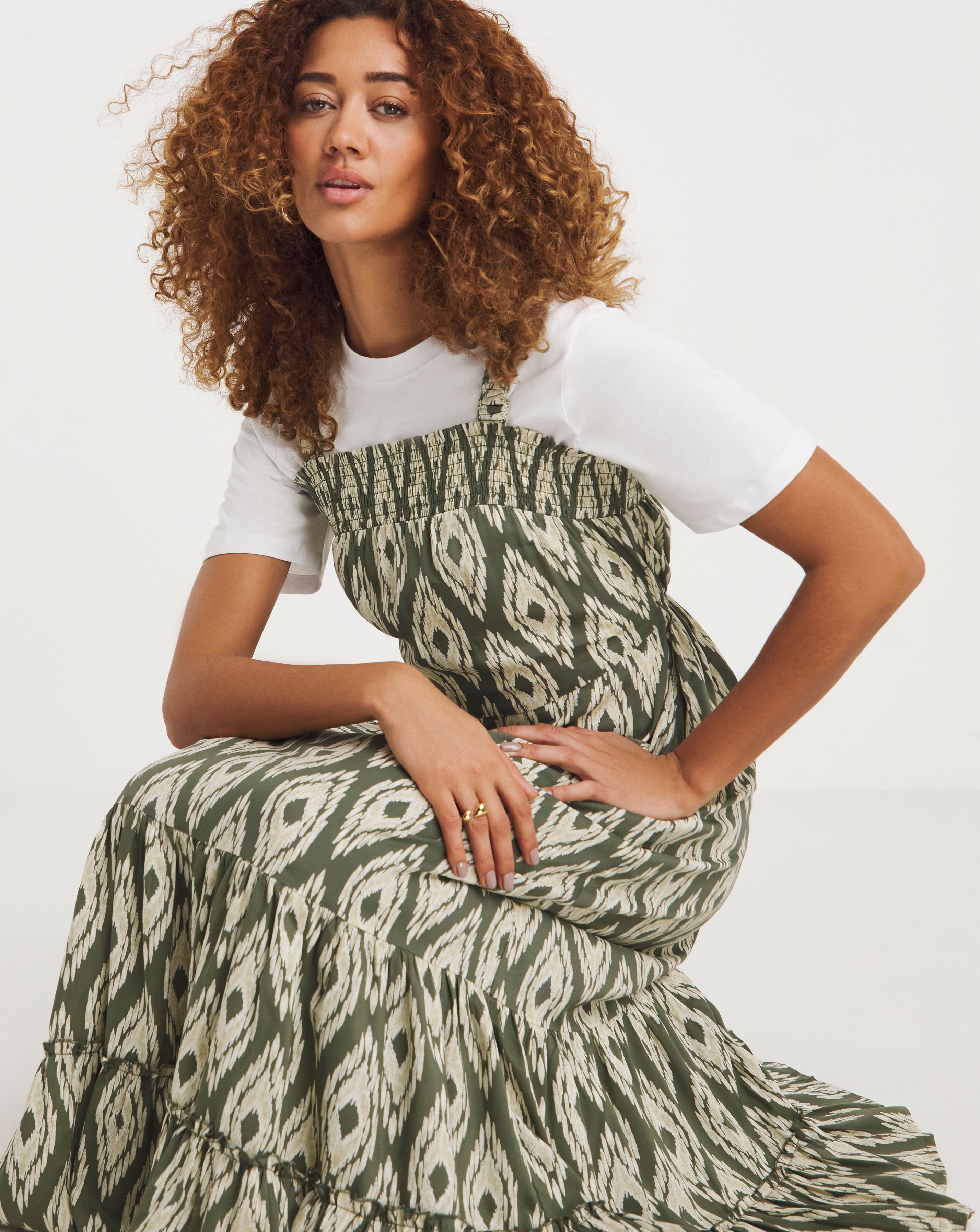 Printed Tie Waist Apron Dress