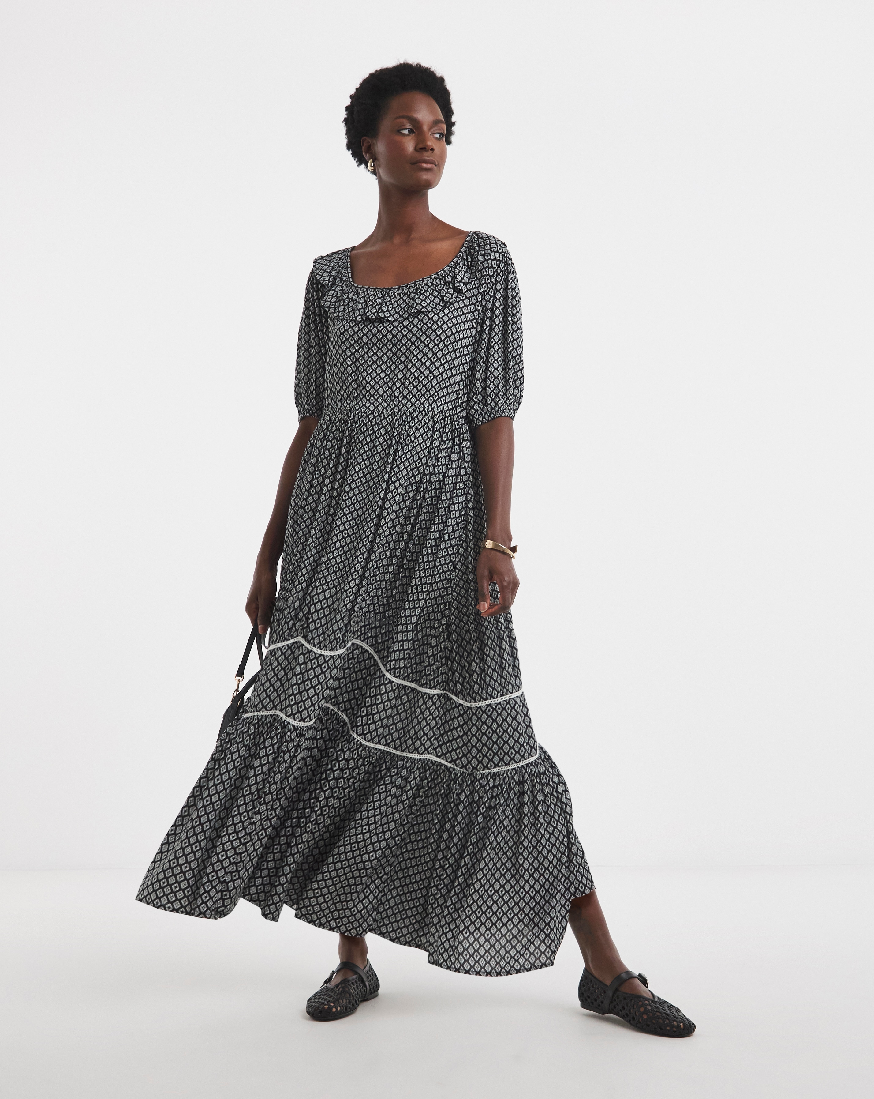 Frill Detail Smock Maxi Dress