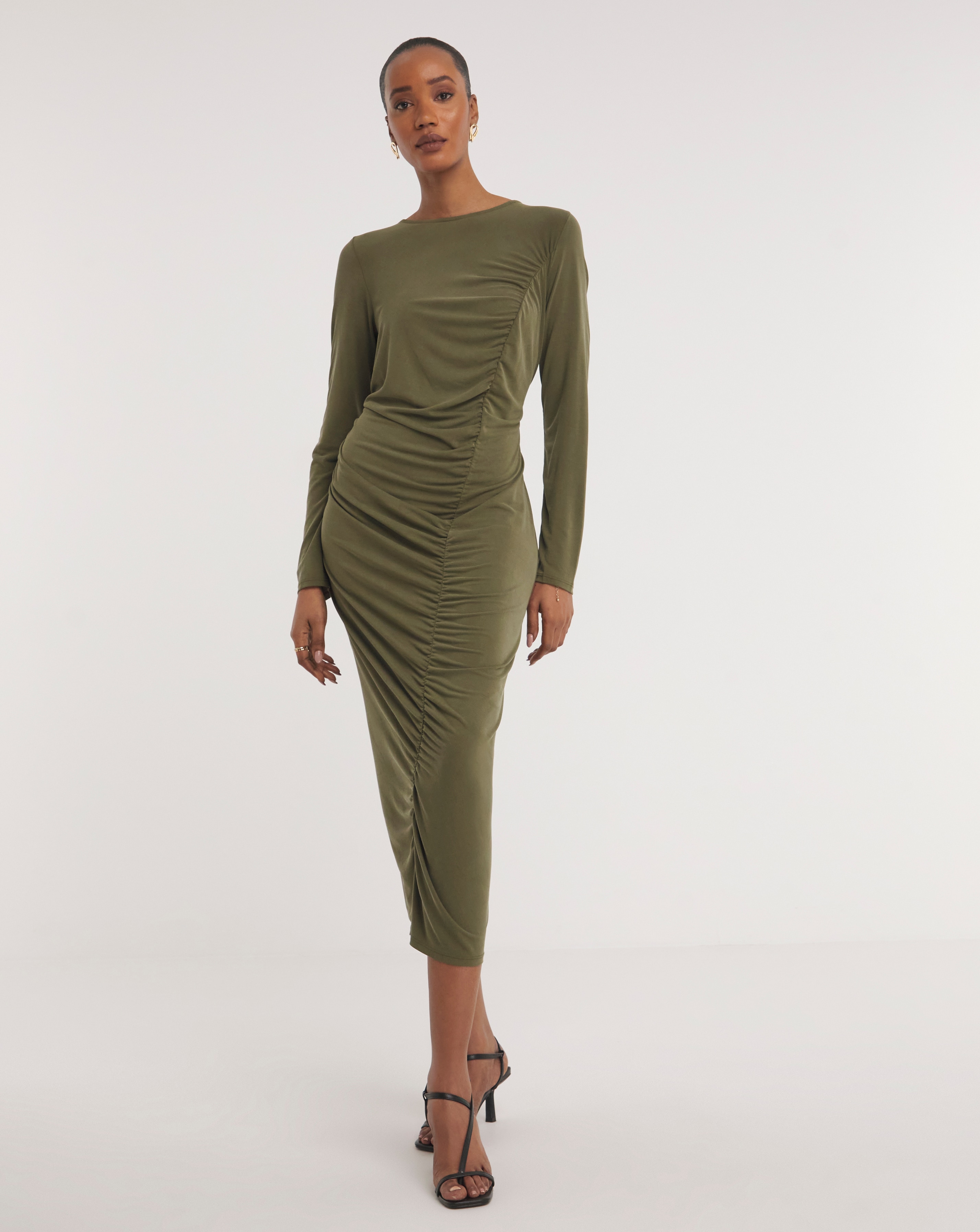 Jersey Ruched Midi Dress