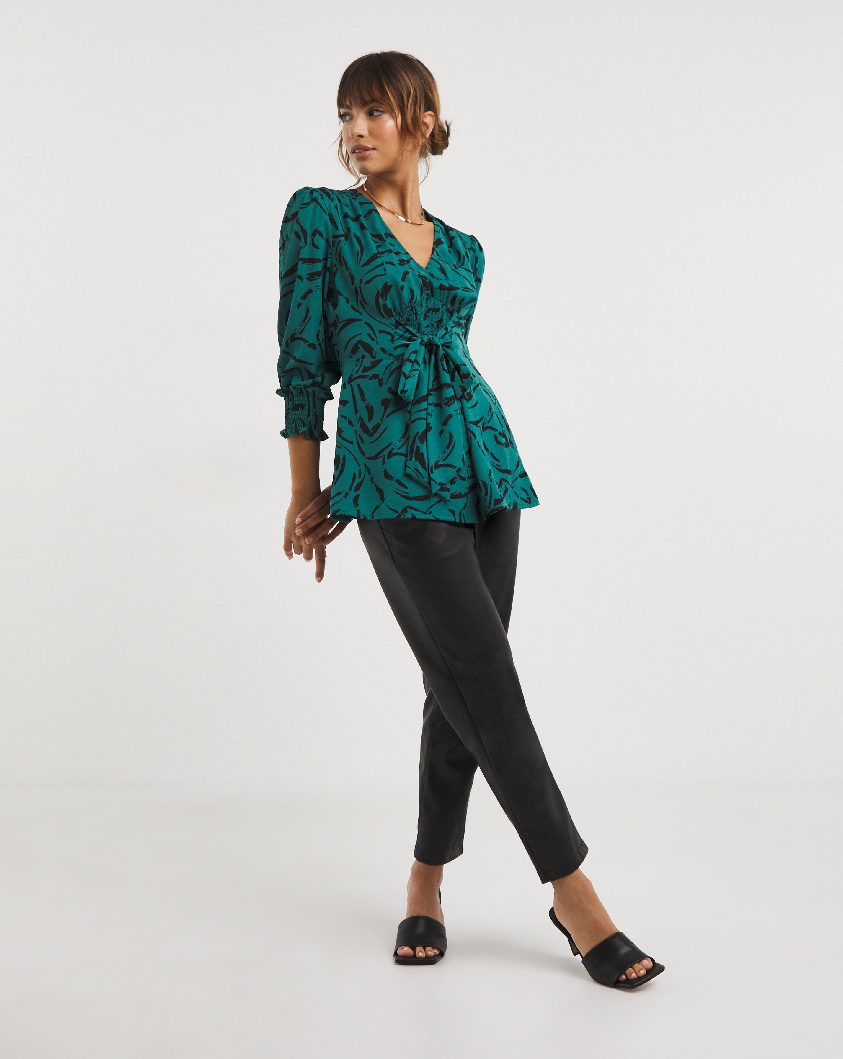 Tie Front V Neck Blouse