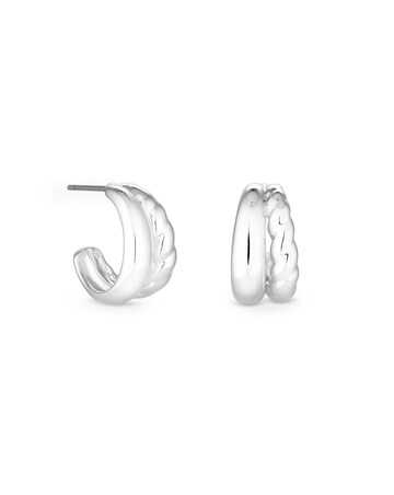 Jon Richard Silver Plated Stainless Steel Polished And Textured Hoop Earrings