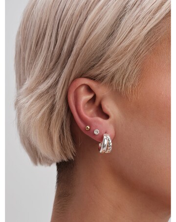 Jon Richard Silver Plated Stainless Steel Polished And Textured Hoop Earrings