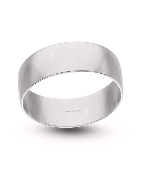 9ct White Gold D Shape Wedding Band