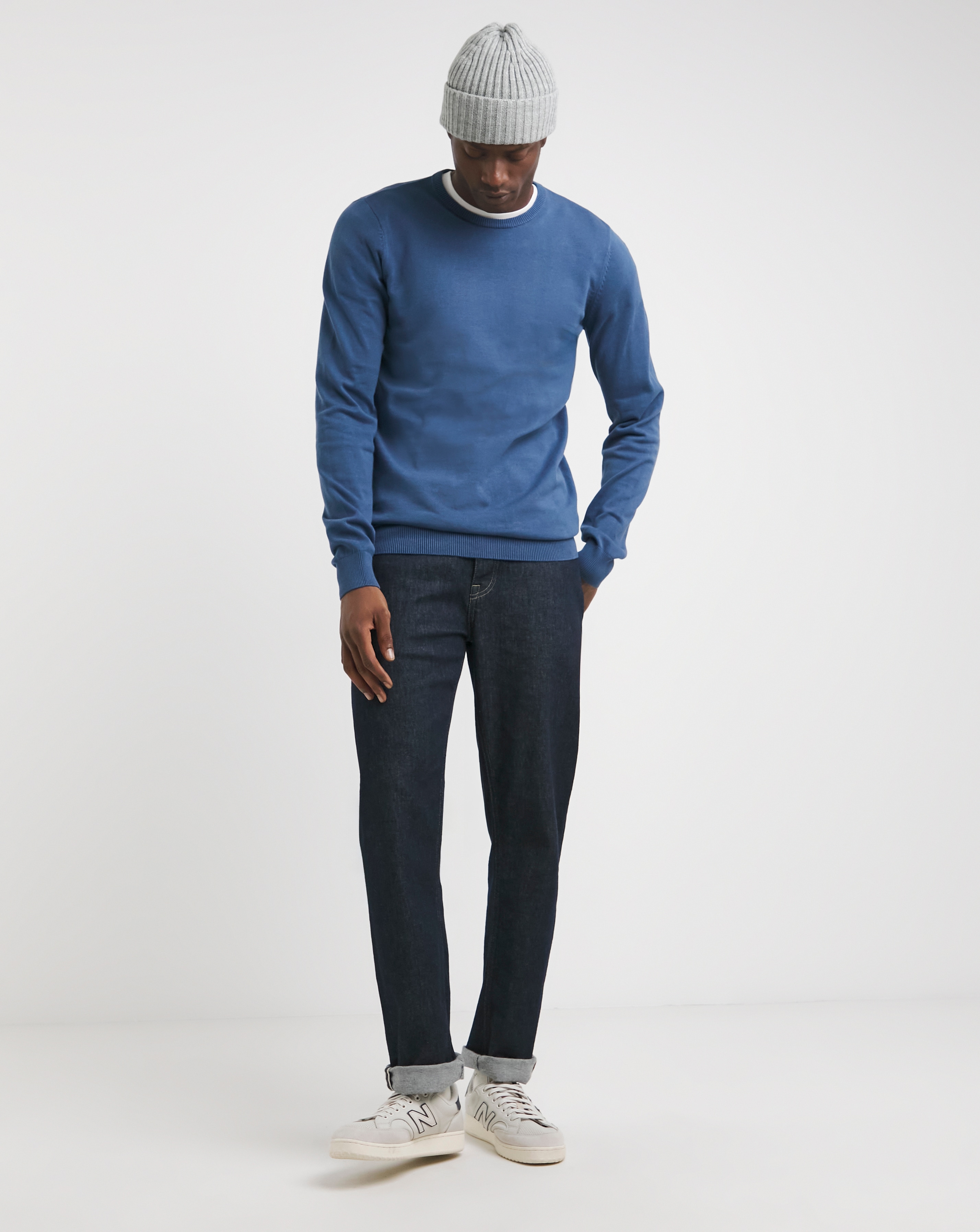 Blue Cotton Crew Neck Jumper