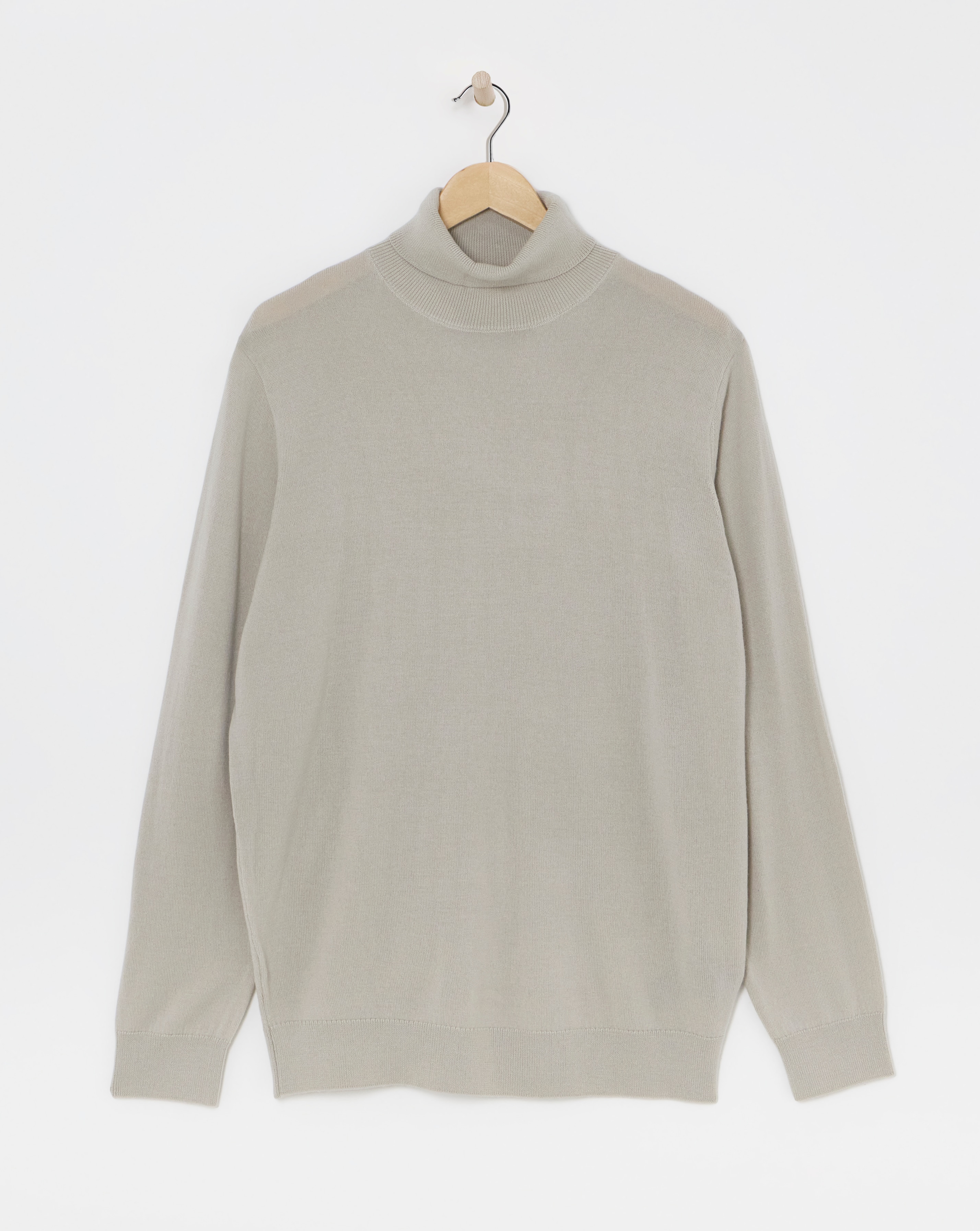 Stone Merino Wool Roll Neck