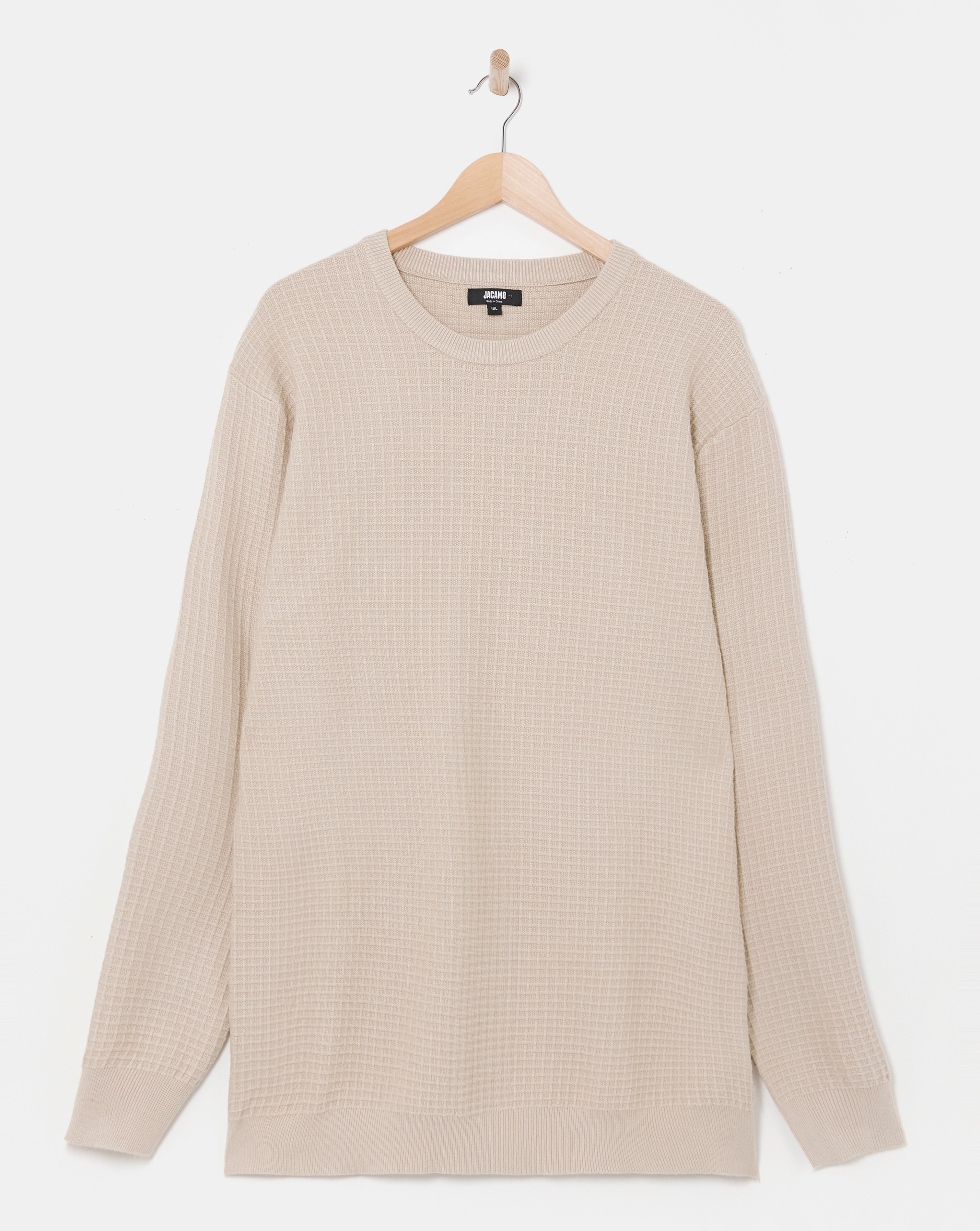 Grid Textured Knitted Crew Neck Jumper