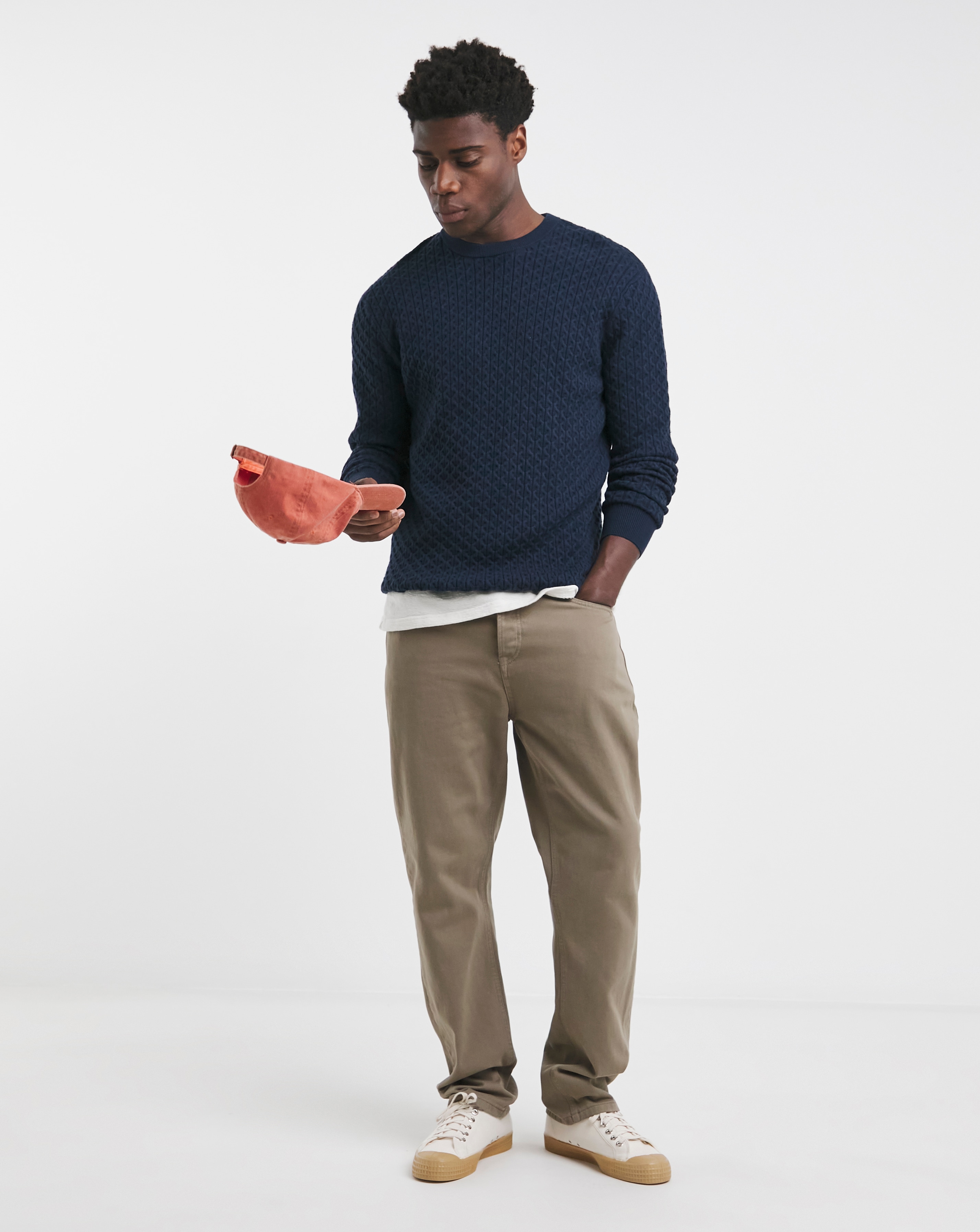 Navy Soft Touch Cable Crew Neck Jumper