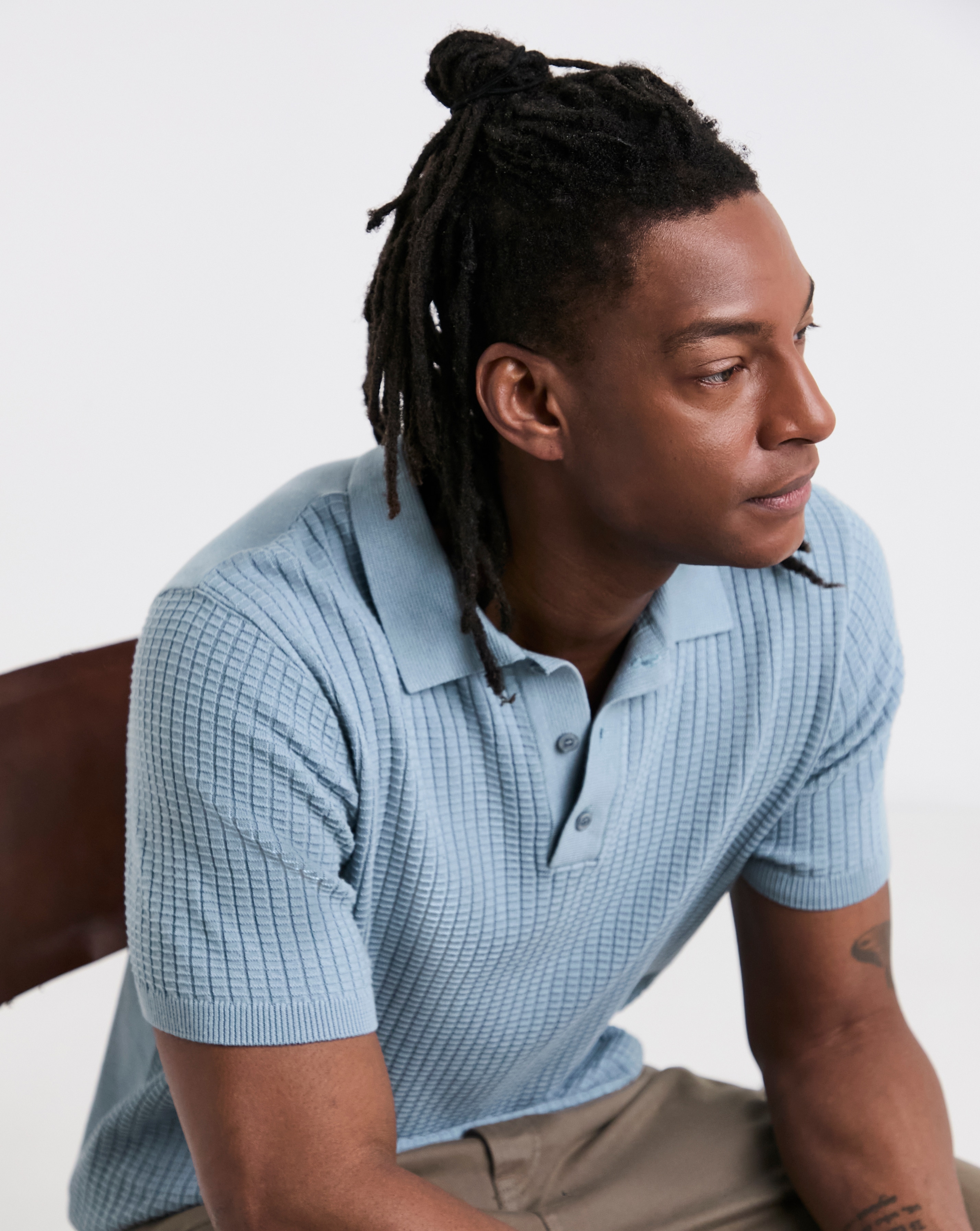 Blue Textured Knitted Polo