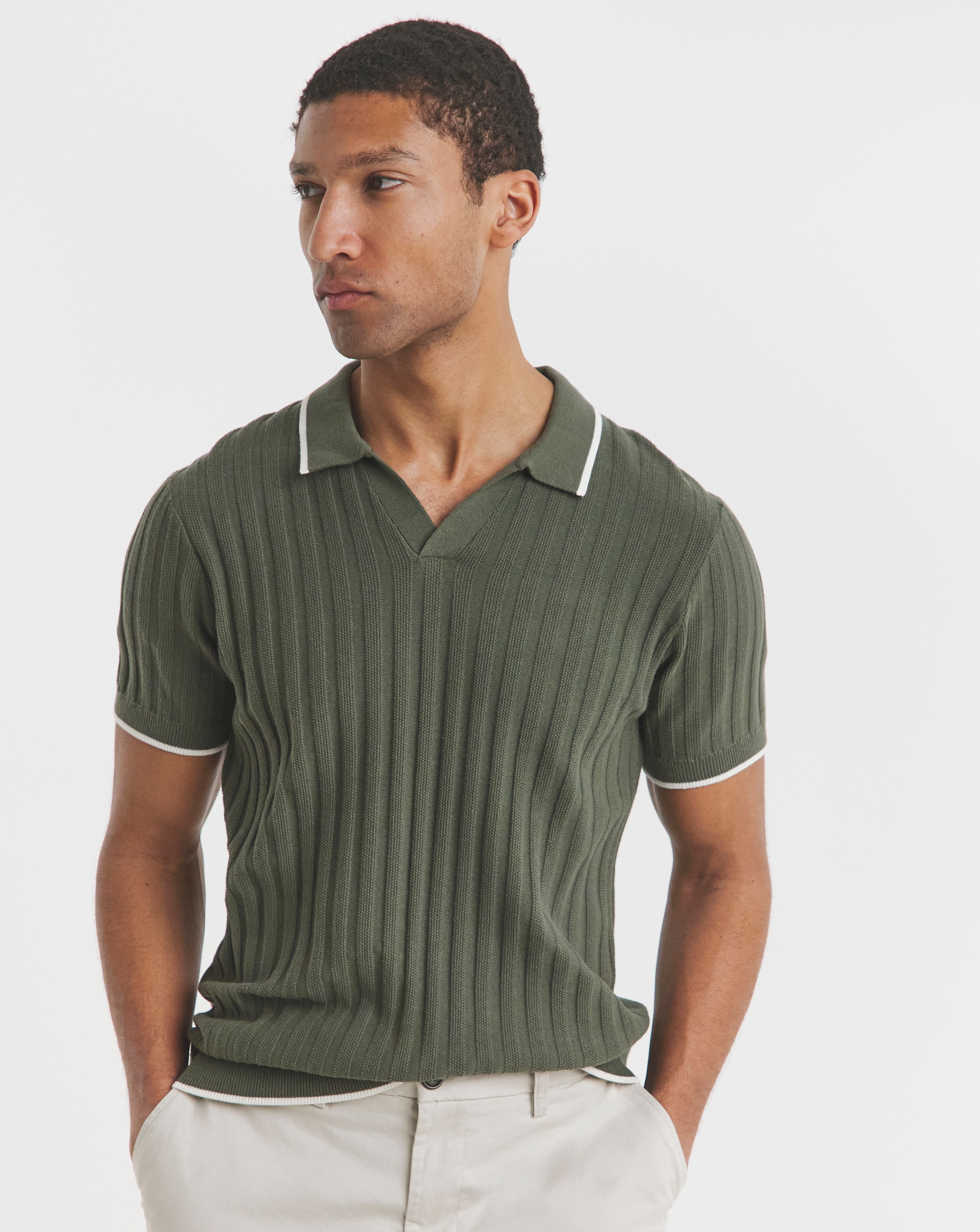 Textured Trophy Neck Tipped Knit Polo