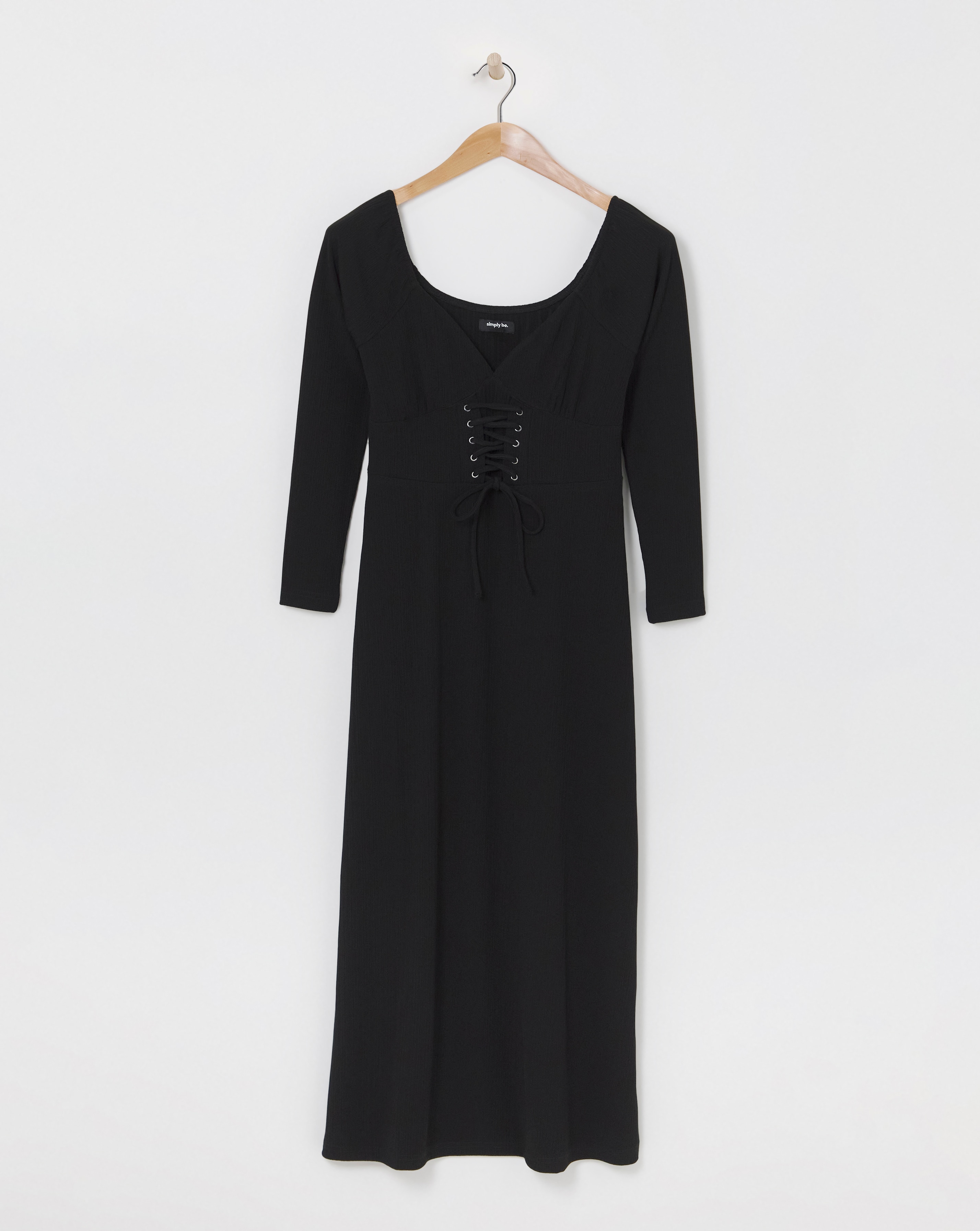 Black Corset Detail Rib Midi Dress