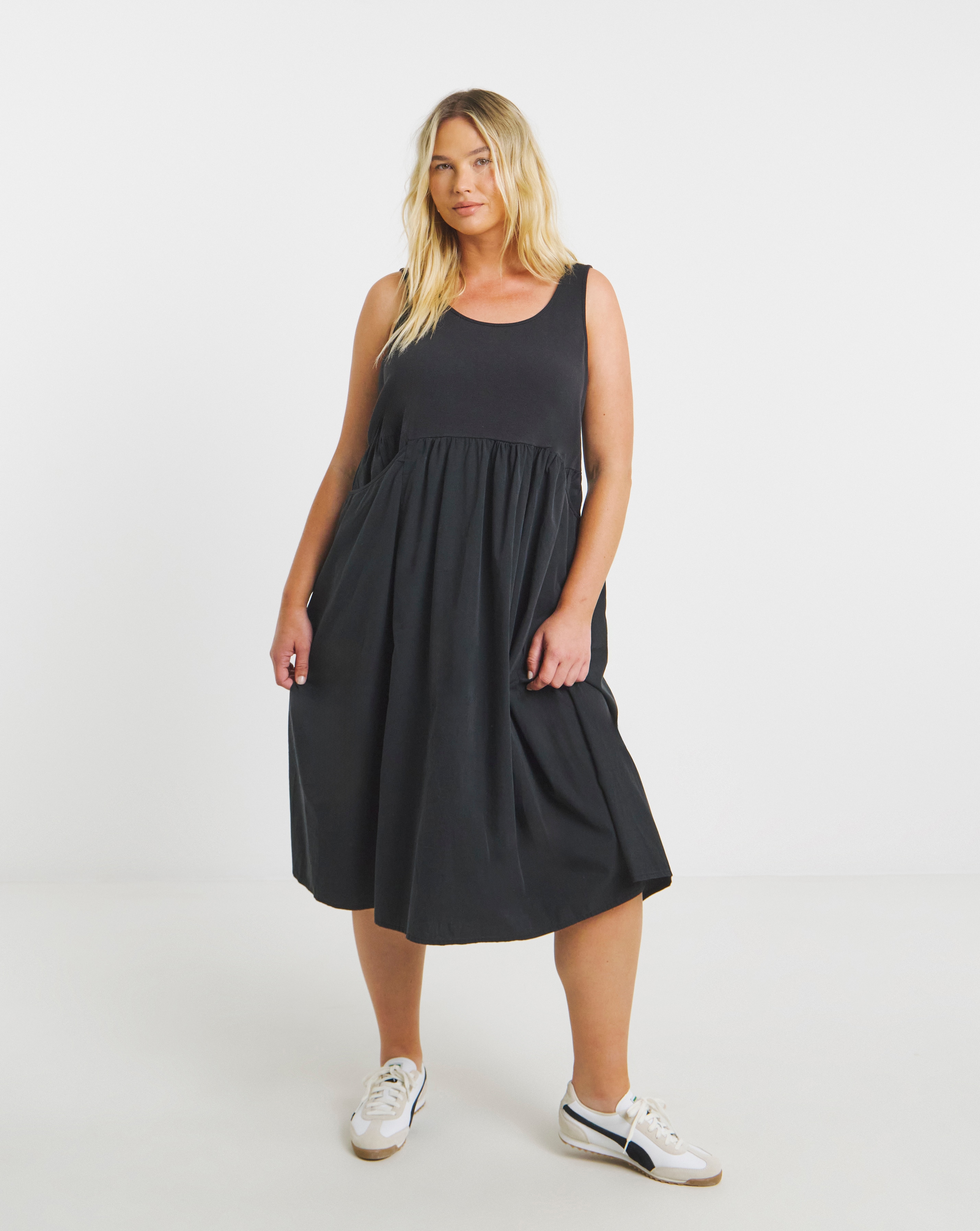 Black Jersey Poplin Mix Sundress