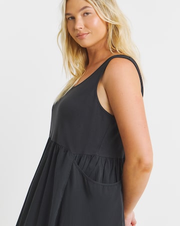 Simply Be Black Jersey Poplin Mix Sundress With Pockets