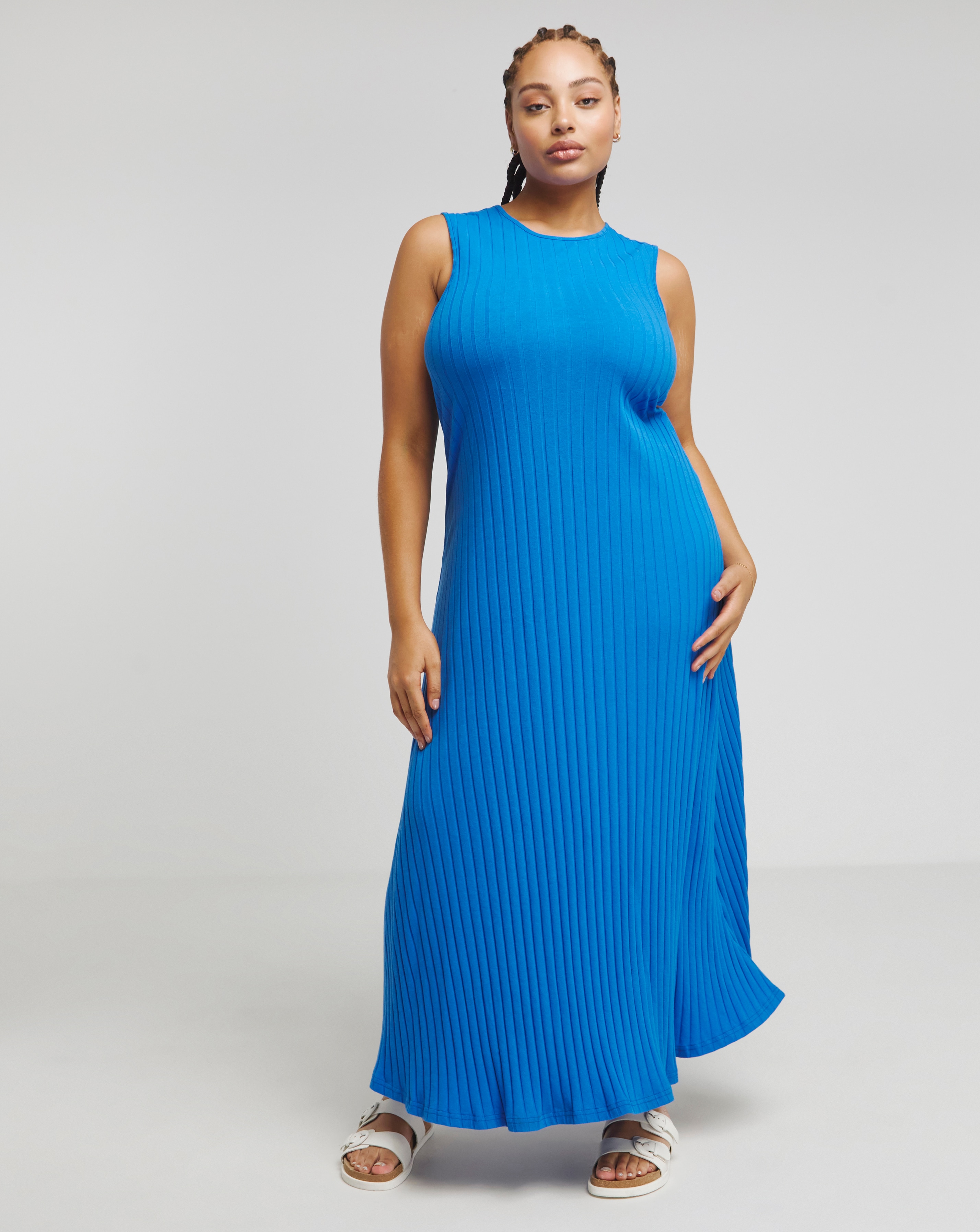 Blue Soft Ribbed Maxi Dress