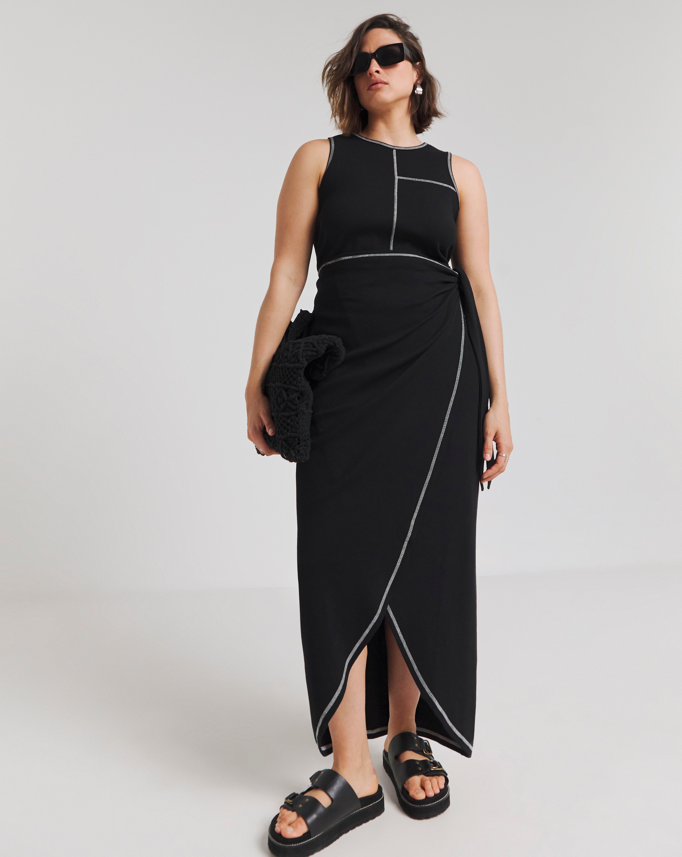 Exposed Seam Wrap Maxi Dress