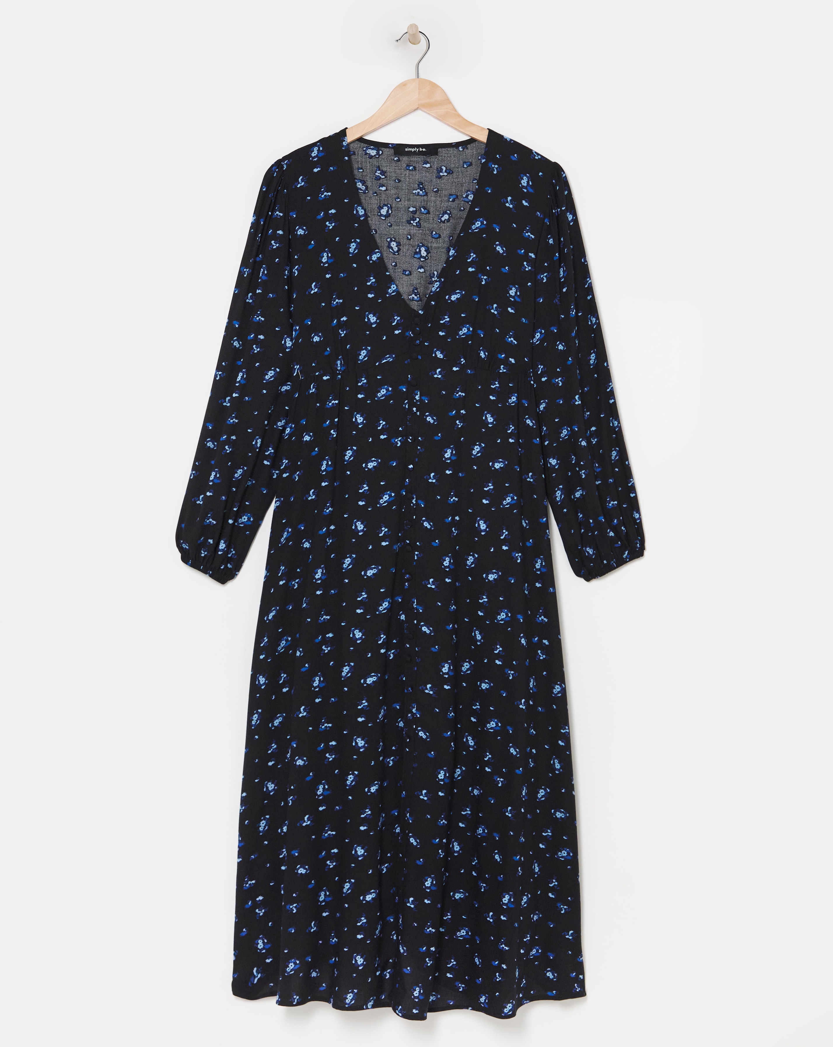 Black Print Button Through Midi Dress