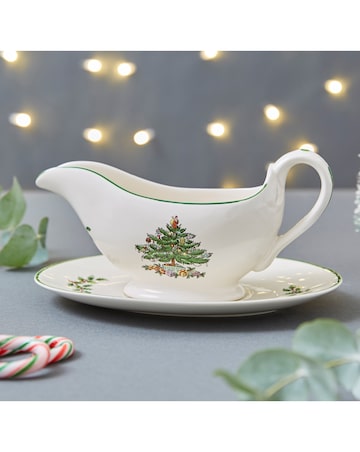 Spode Christmas Tree Gravy Boat and Stand