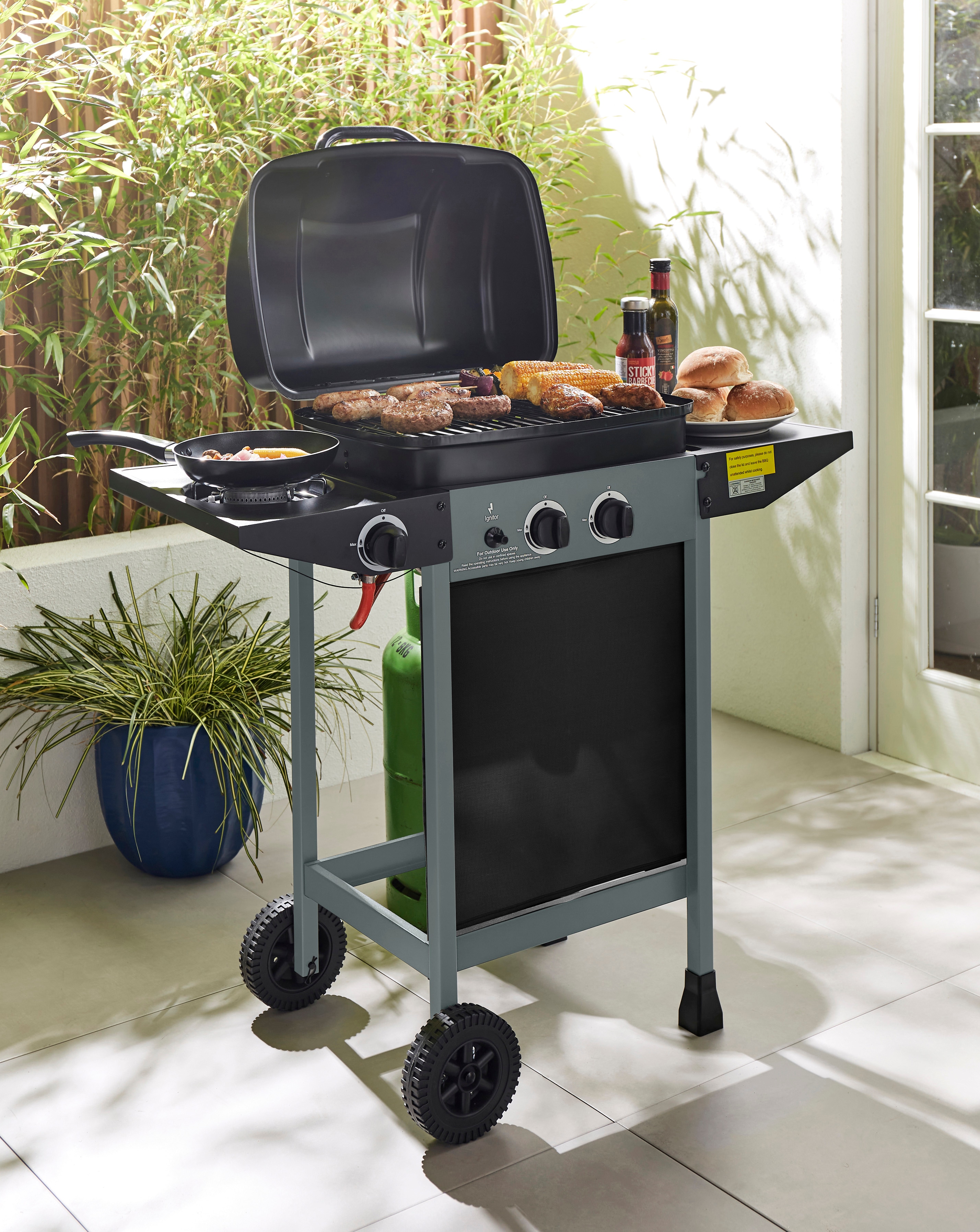 New In - 2 Burner Gas BBQ with Side