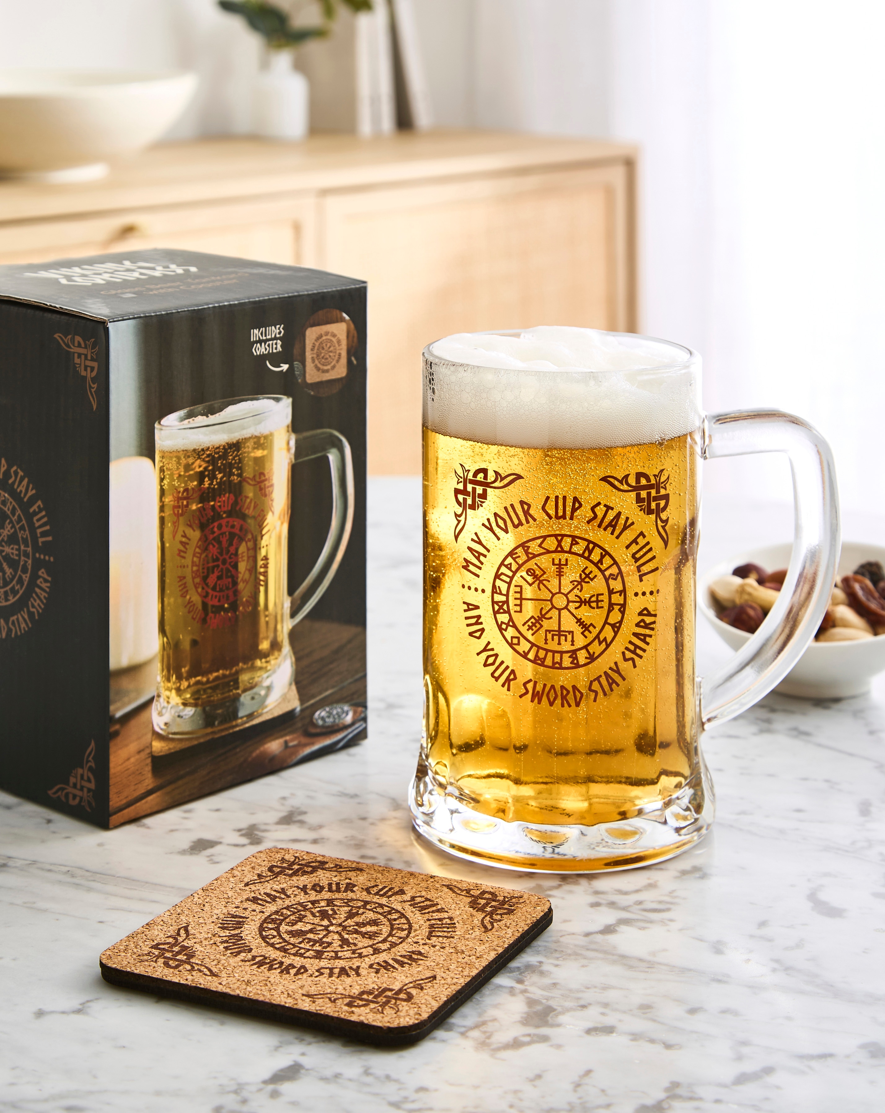 New In - Viking Compass Glass Beer Tankard