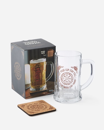 Viking Compass Glass Beer Tankard with Coaster