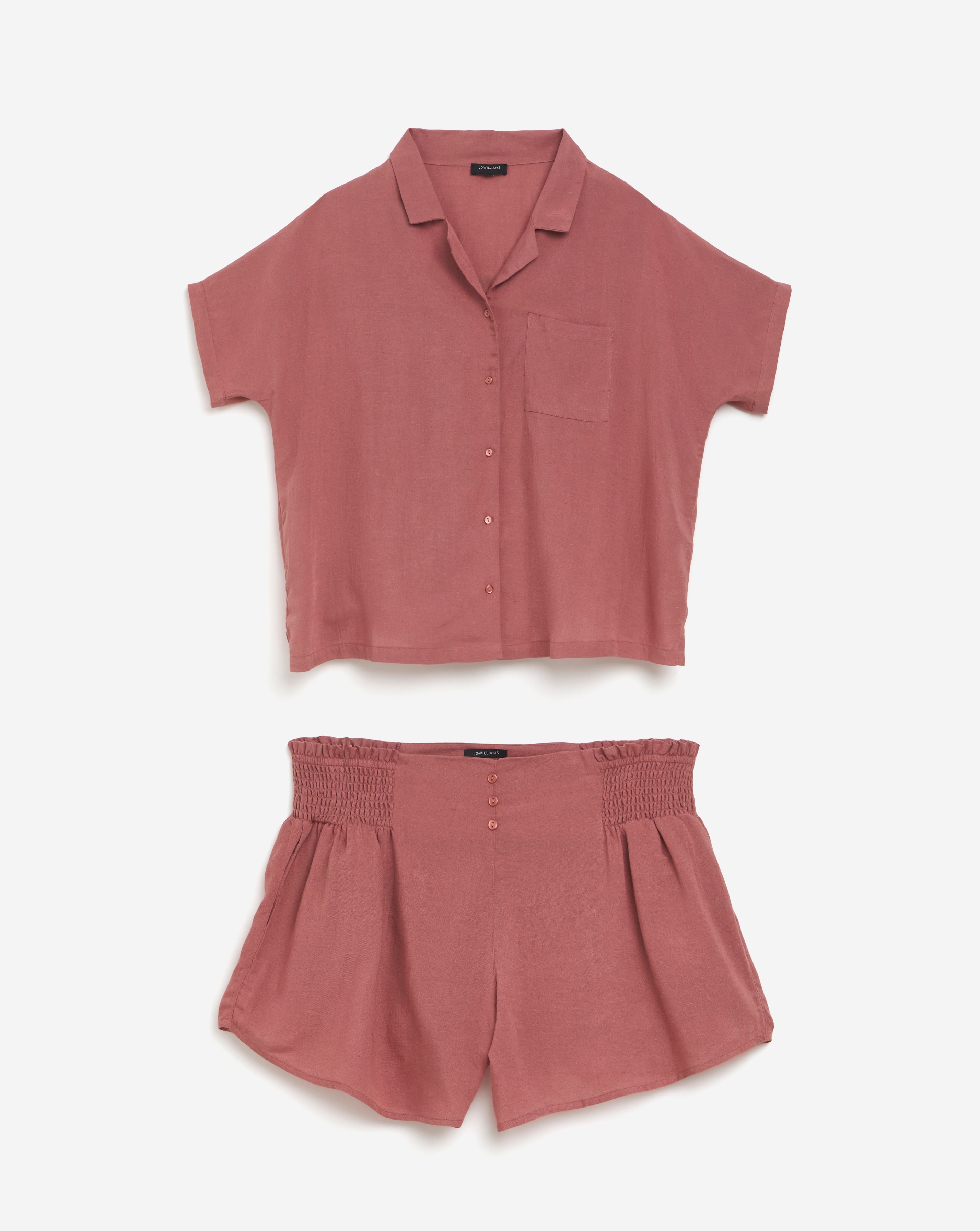 Linen Blend Button Up Shortie Set