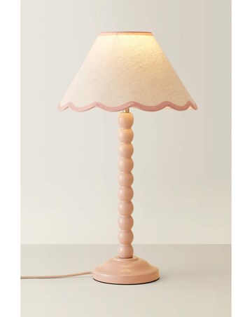ValueLights Bobbles Rose Pink Bobbin Table Lamp with Pink Trim Scallop Shade