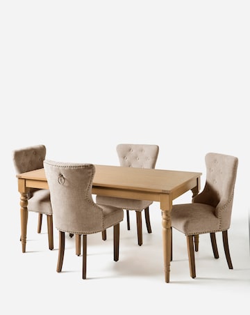 Margot Oak Dining Table with 4 Studded Mabel Chairs