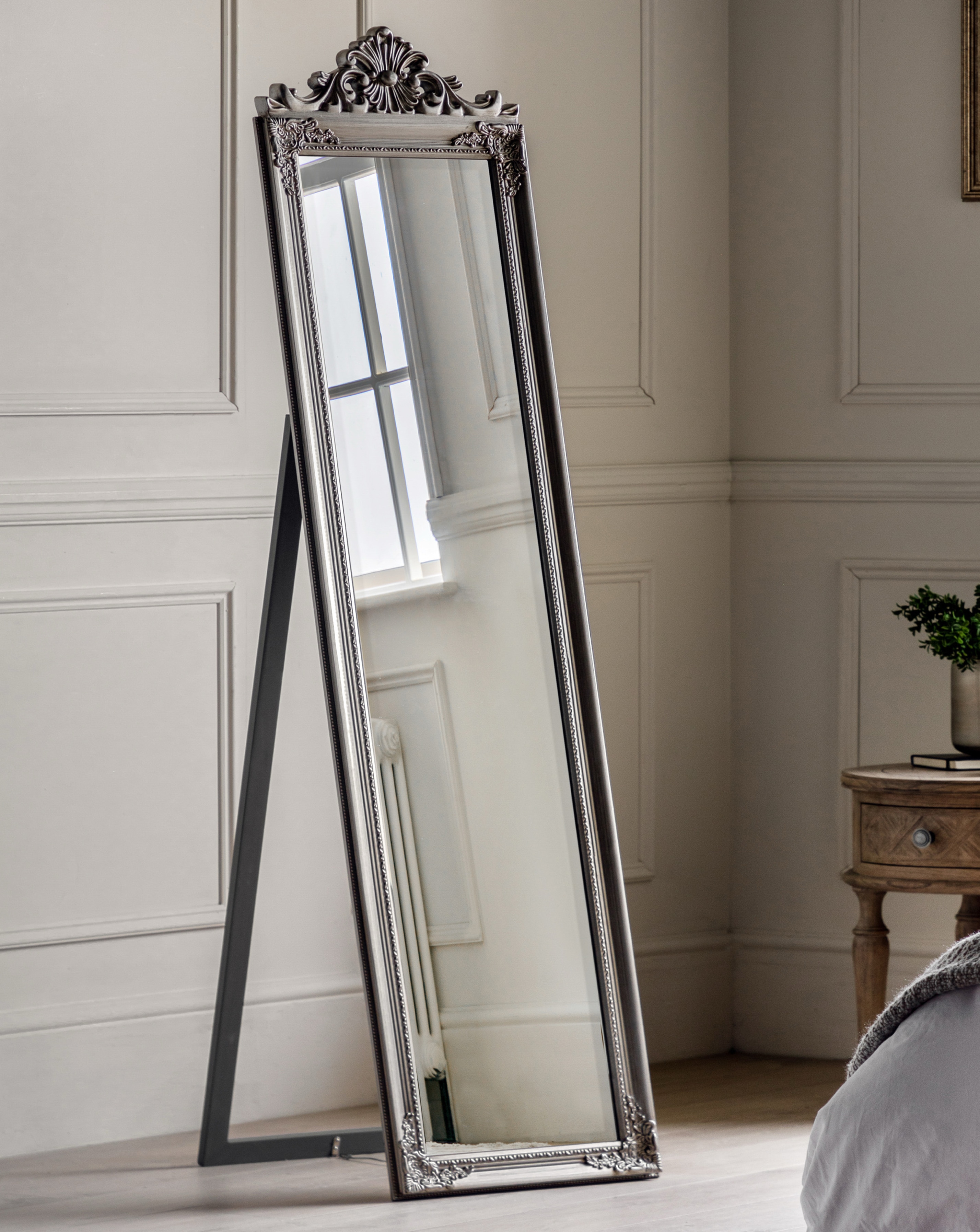 Lambeth Wood Cheval Mirror Silver
