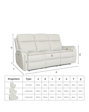 Aspire Kingsmere Fabric Power Recliner 3 seater sofa